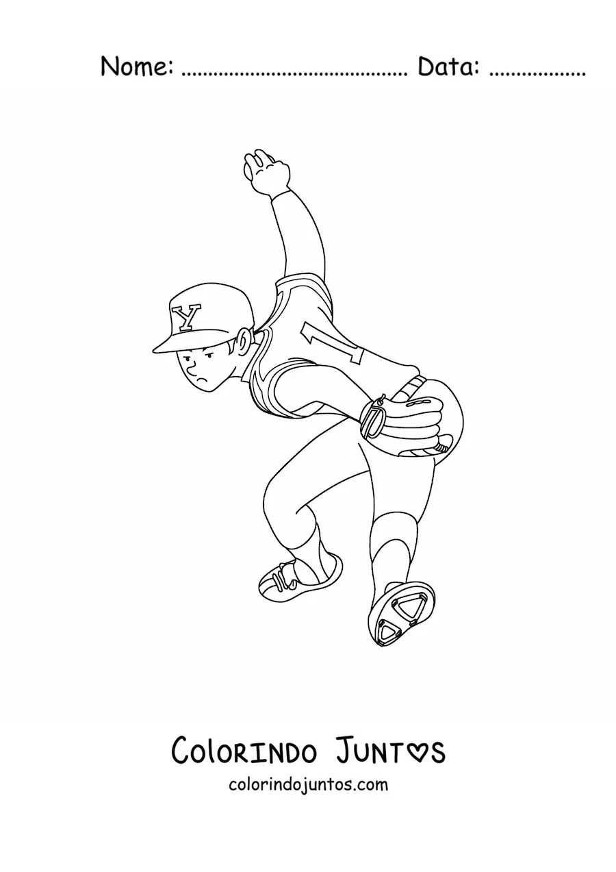 Desenho para colorir de um jogador de beisebol lançando a bola