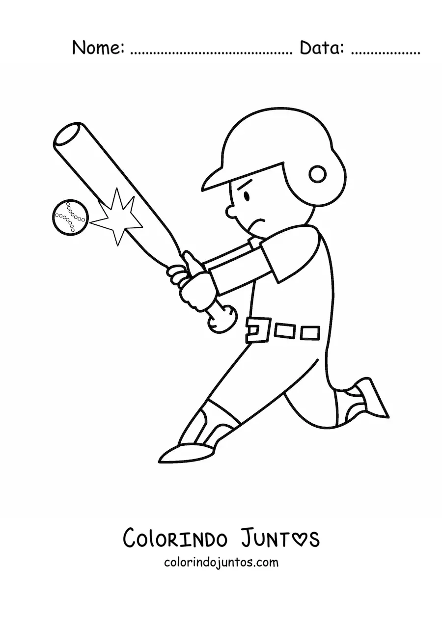 Desenho para colorir de um jogador de beisebol rebatendo a bola