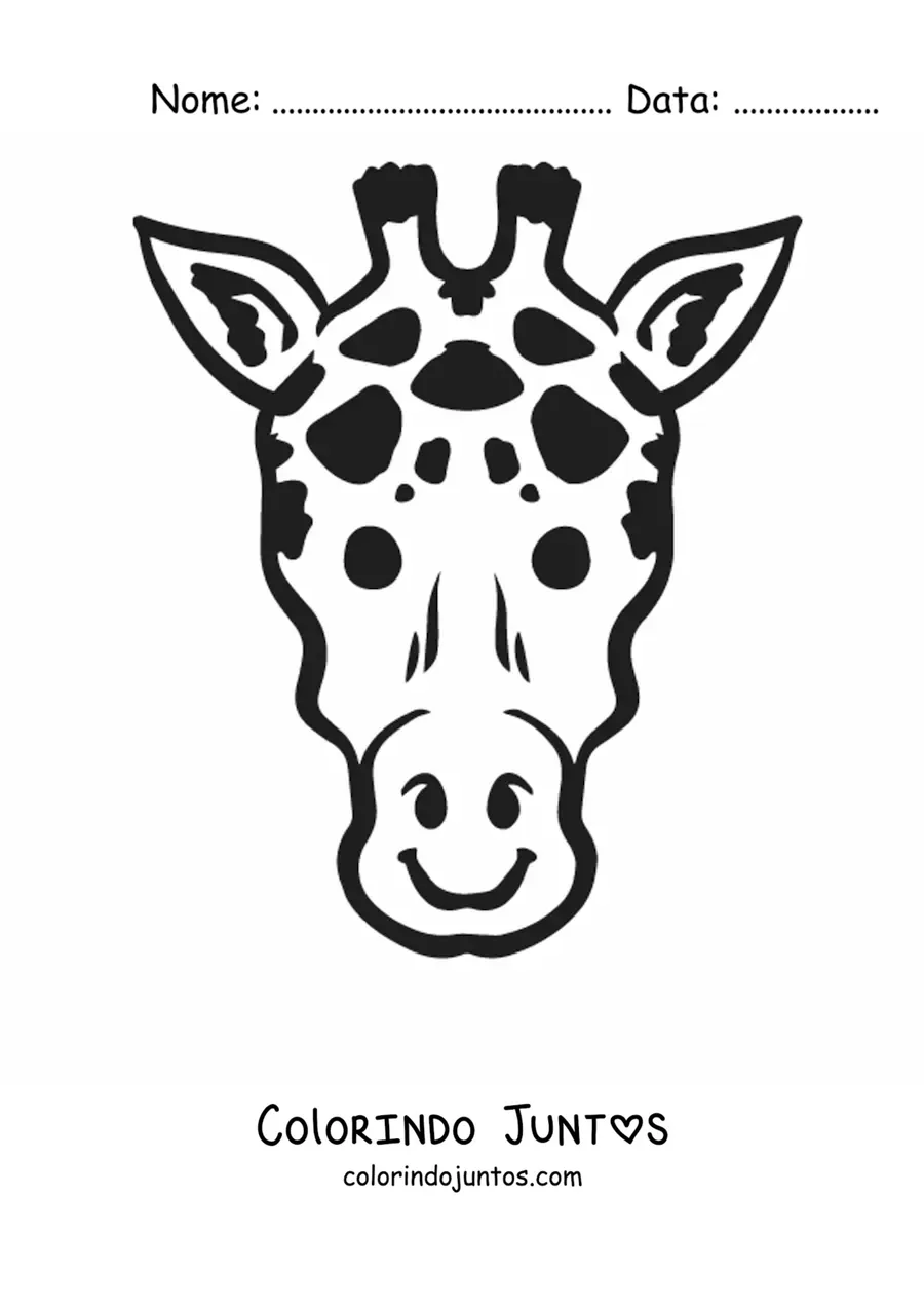 Desenho para colorir do rosto de uma girafa sorridente