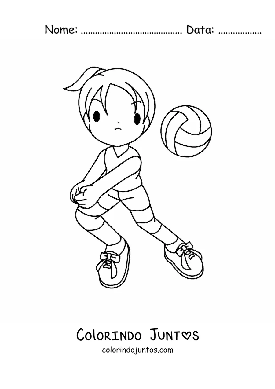 Desenho para colorir de uma menina jogando vôlei
