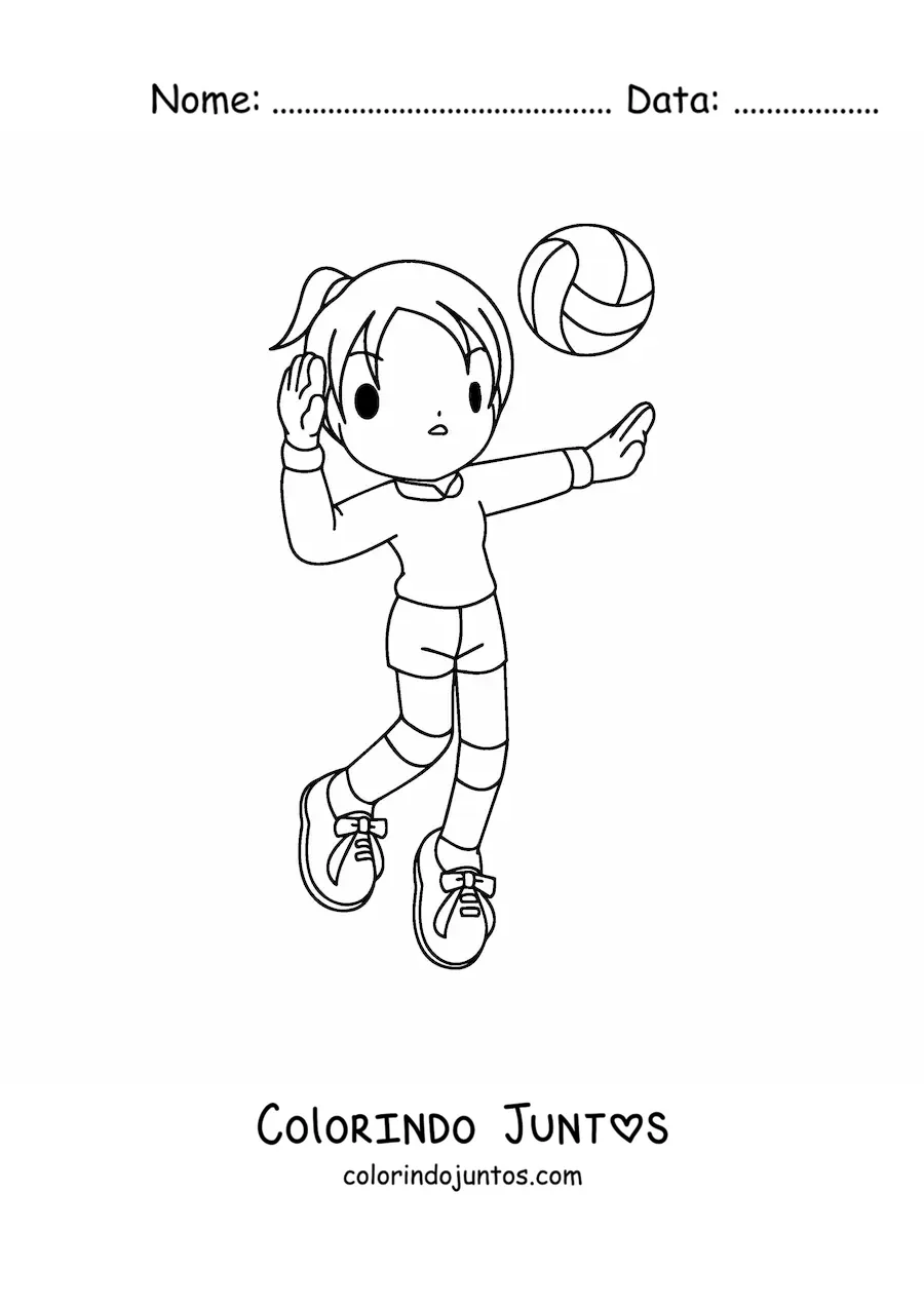 Desenho para colorir de uma menina recebendo a bola de vôlei