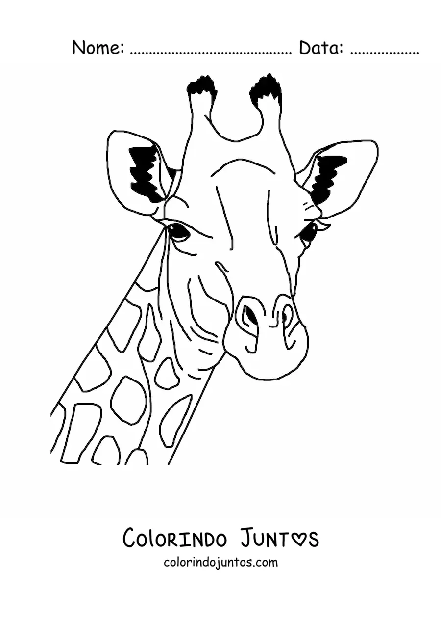 Desenho para colorir do rosto de uma girafa selvagem