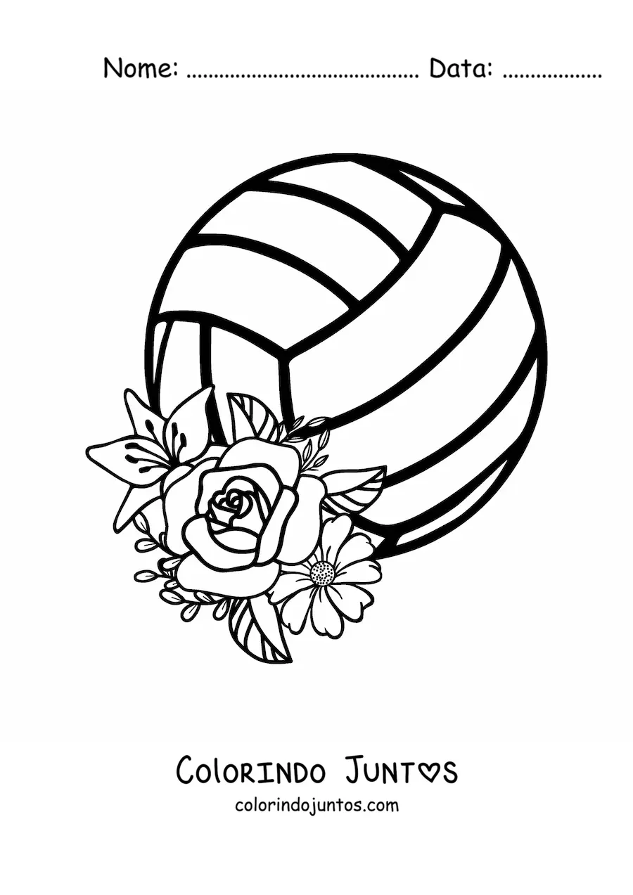 Desenho para colorir de uma bola de vôlei com flores