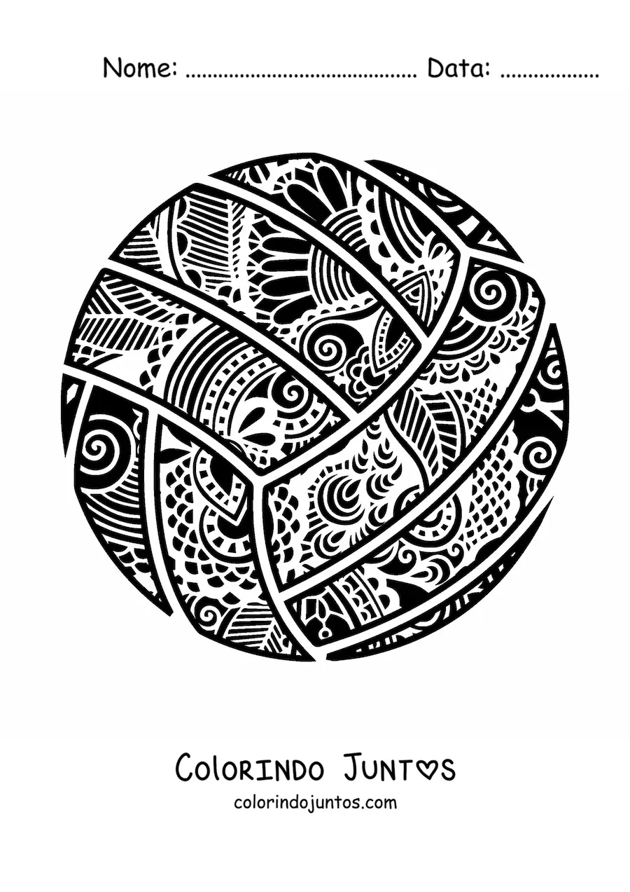 Desenho para colorir de uma bola de vôlei com mandala