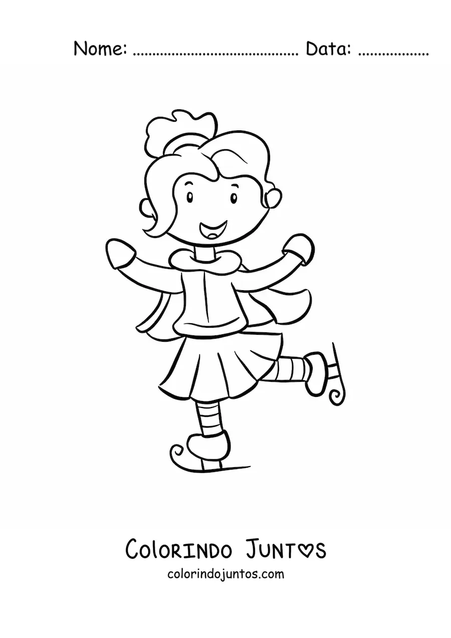 Desenho para colorir de uma menina patinando no gelo