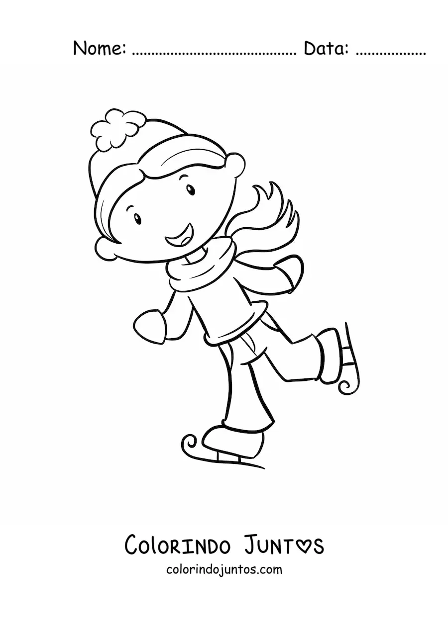Desenho para colorir de um menino patinando no gelo