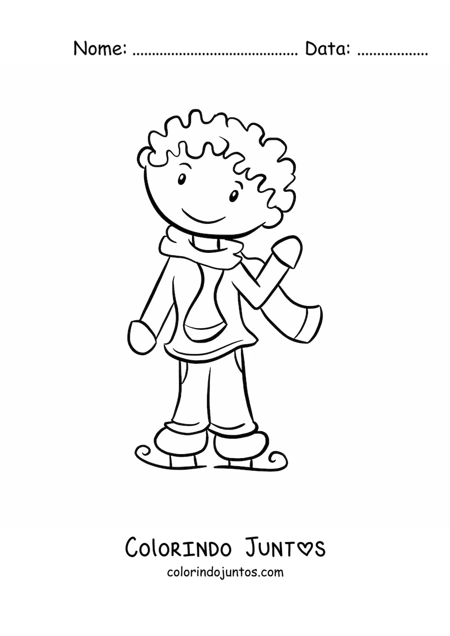 Desenho para colorir de um menino praticando patinação no gelo