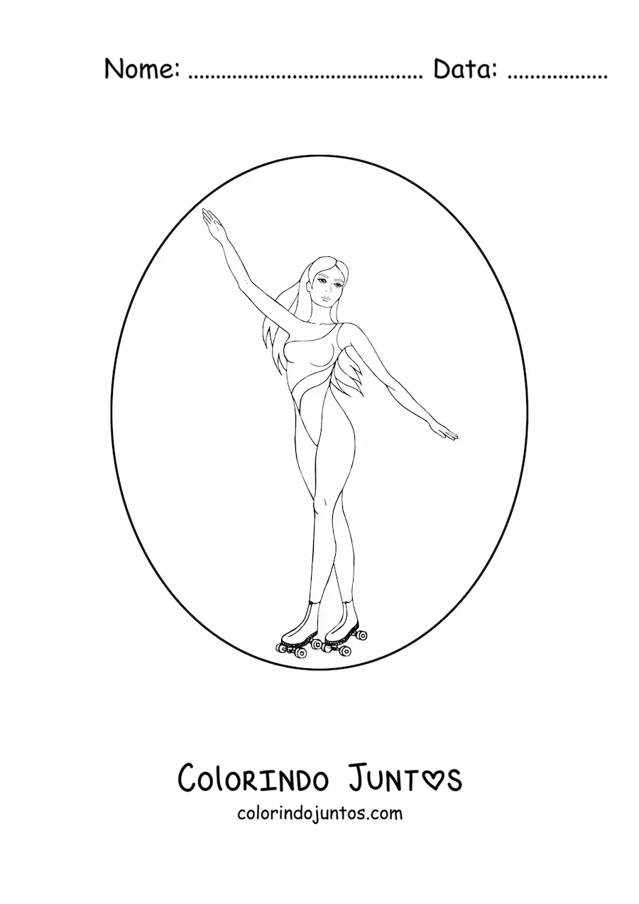 Desenho para colorir de uma atleta de patinação artística sobre rodas