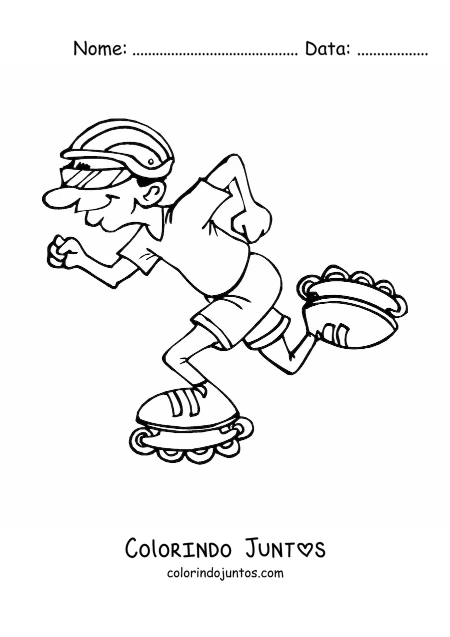 Desenho para colorir de um menino praticando patinação sobre rodas com patins inline