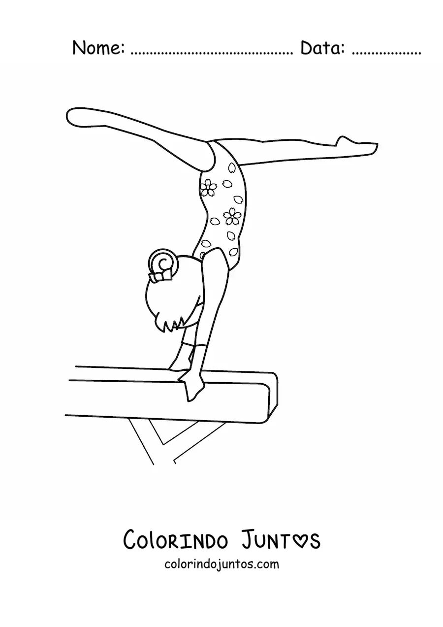 Desenho para colorir de uma menina ginasta no cavalo