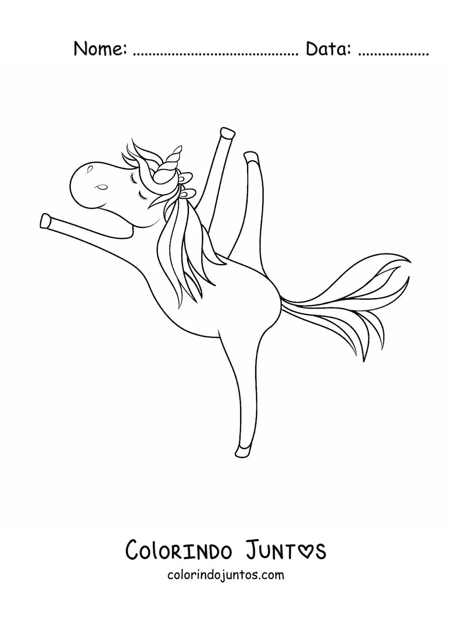 Desenho para colorir de um unicórnio ginasta animado