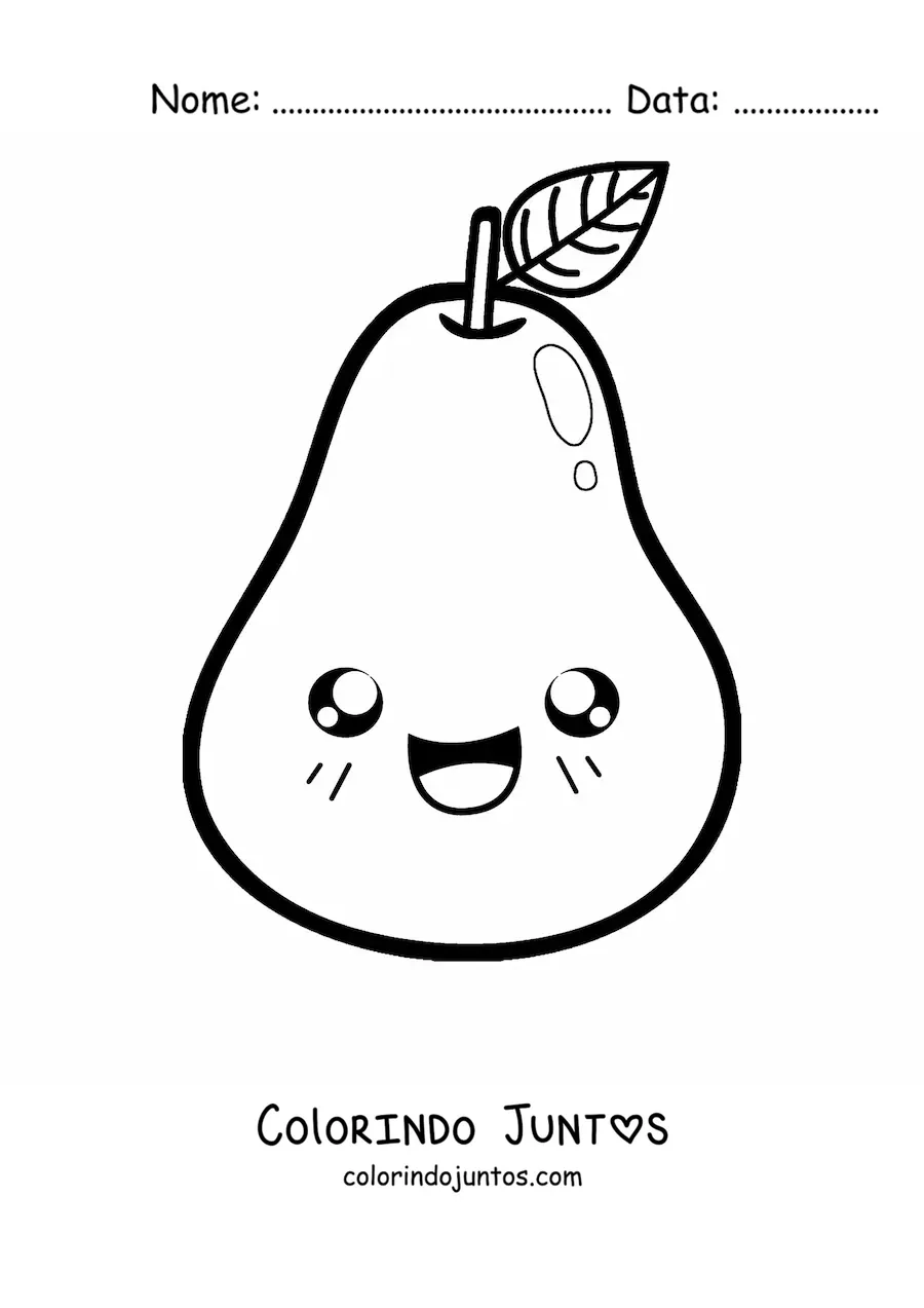 Desenho para colorir de uma pera kawaii sorridente
