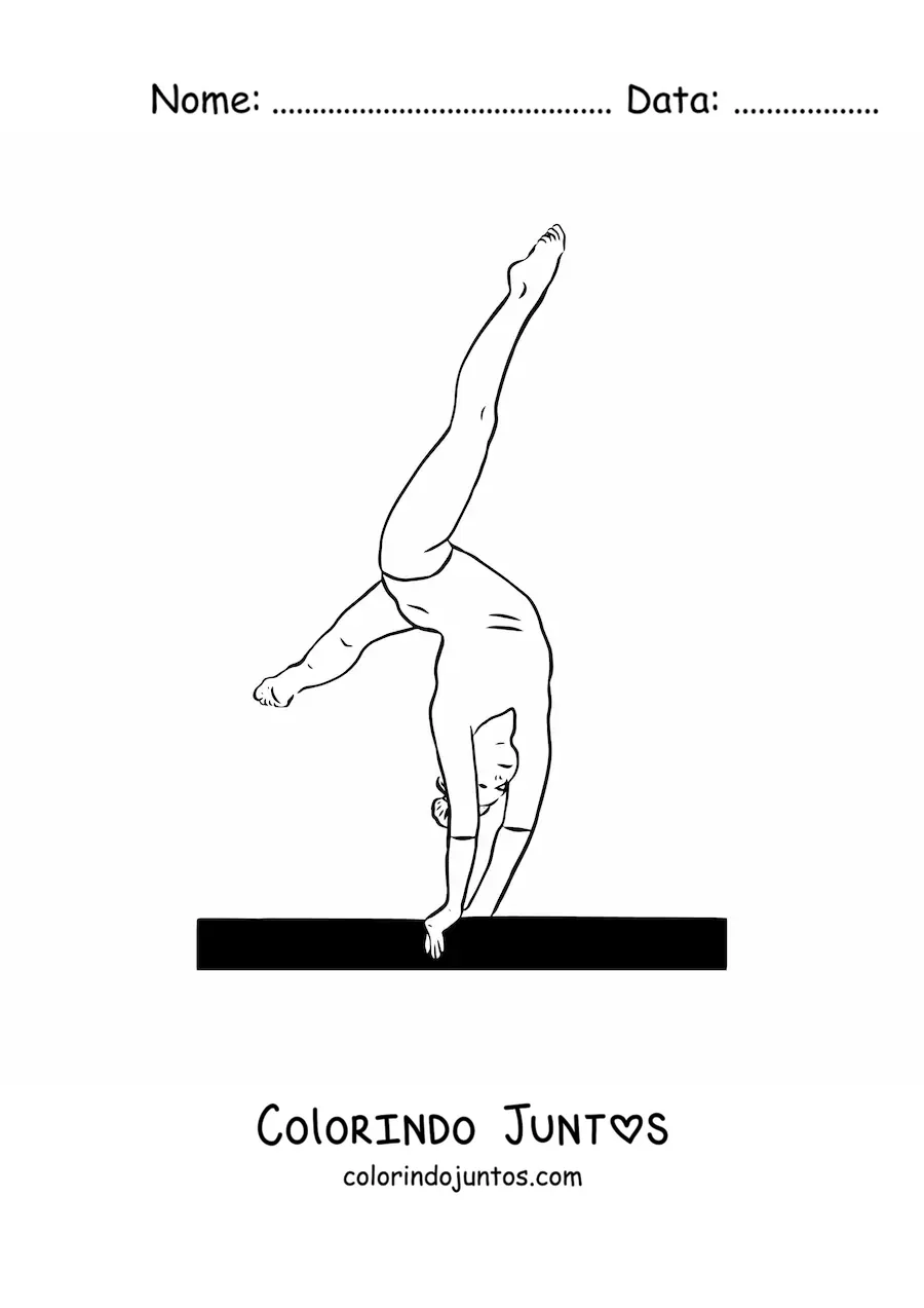 Desenho para colorir de uma garota ginasta fazendo exercícios no cavalo
