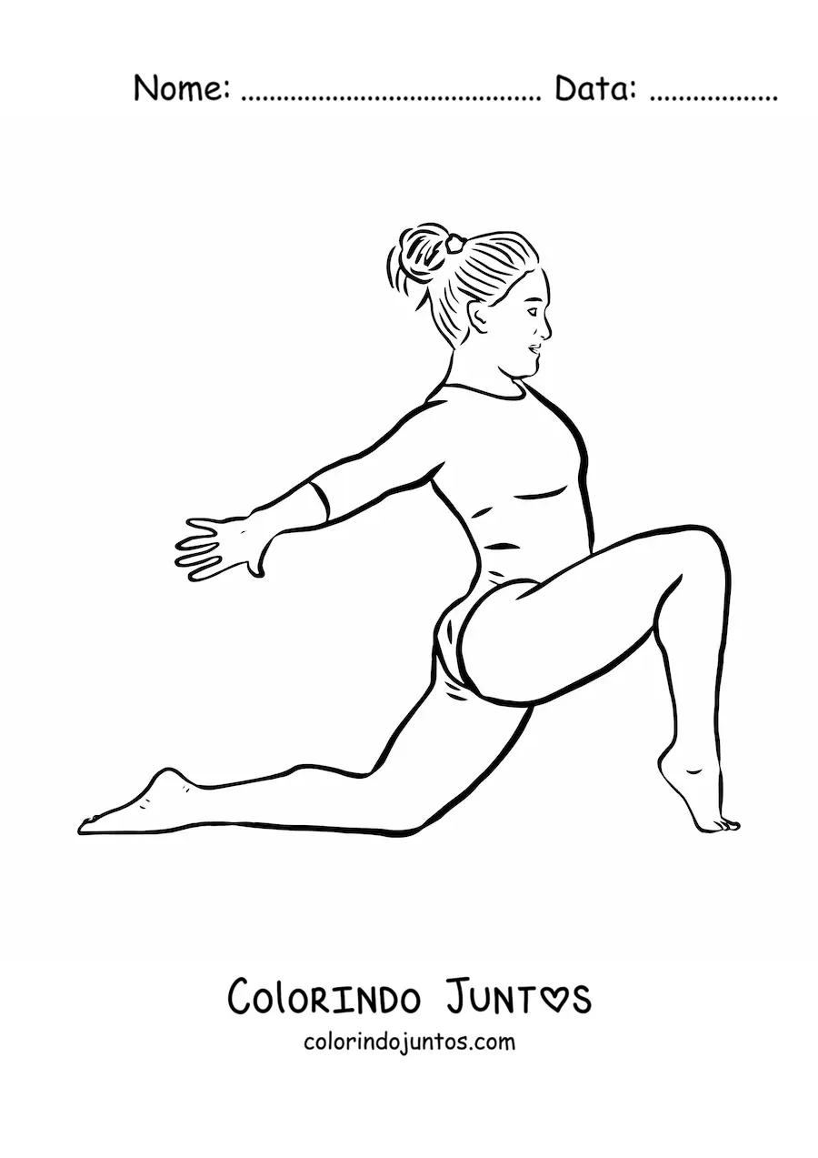 Desenho para colorir de uma garota fazendo piruetas de ginástica artística