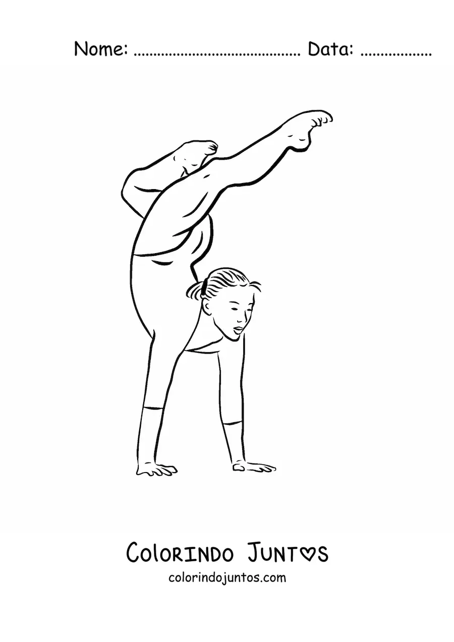 Desenho para colorir de uma ginasta em uma posição de ginástica artística feminina