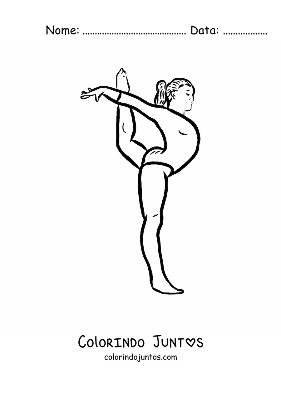 Desenho para colorir de uma ginasta fazendo um movimento de ginástica artística feminina