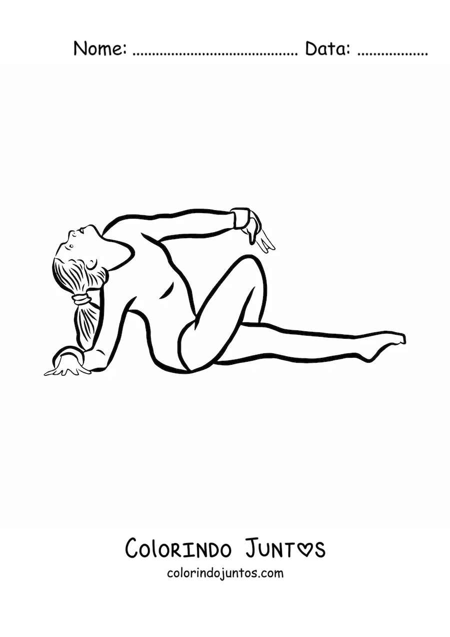 Desenho para colorir de uma mulher fazendo ginástica rítmica
