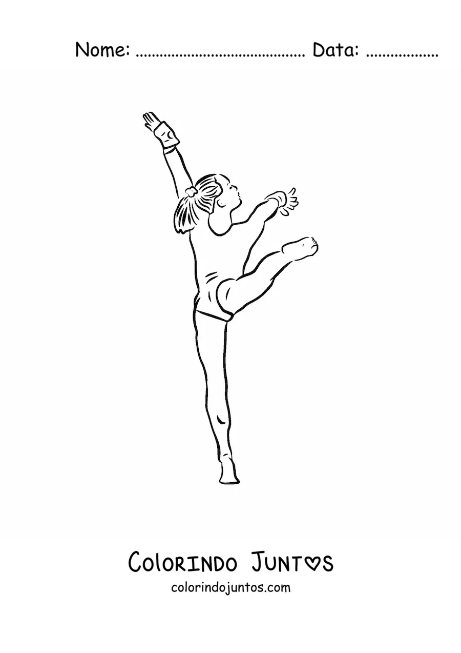Desenho para colorir de uma mulher fazendo ginástica esportiva