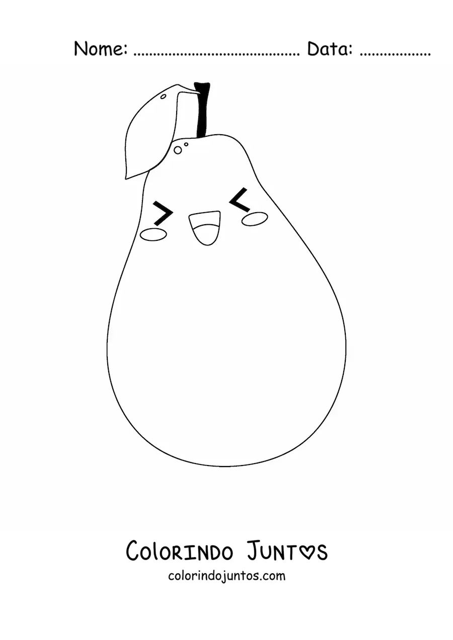 Desenho para colorir de uma pera kawaii animada com os olhos fechados