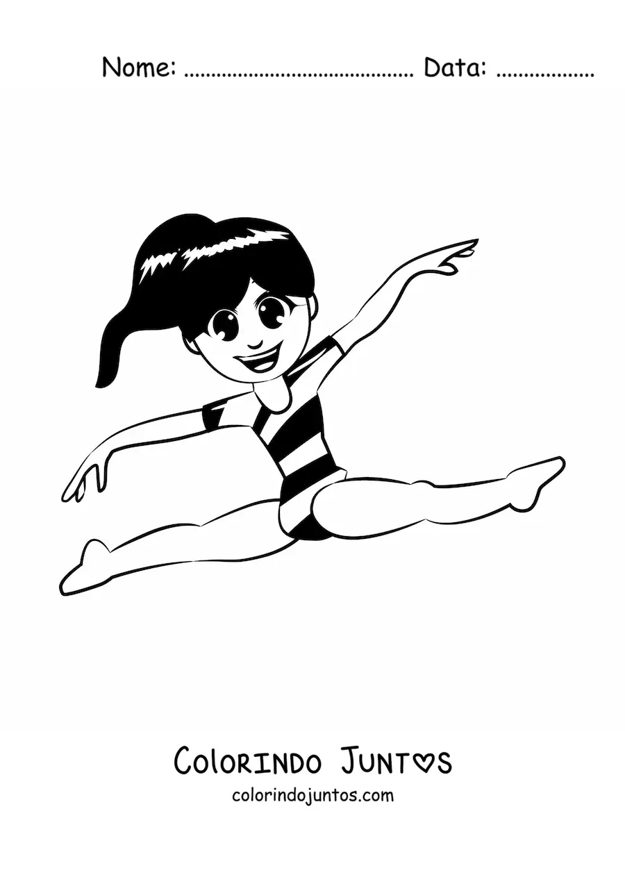 Desenho para colorir de uma menina praticando ginástica