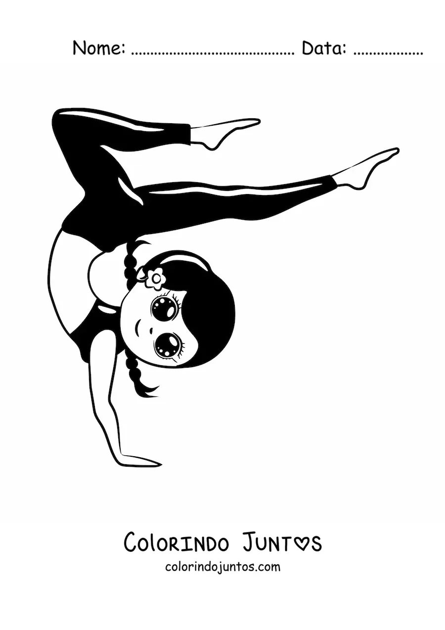 Desenho para colorir de uma menina fazendo uma pose de ginástica rítmica