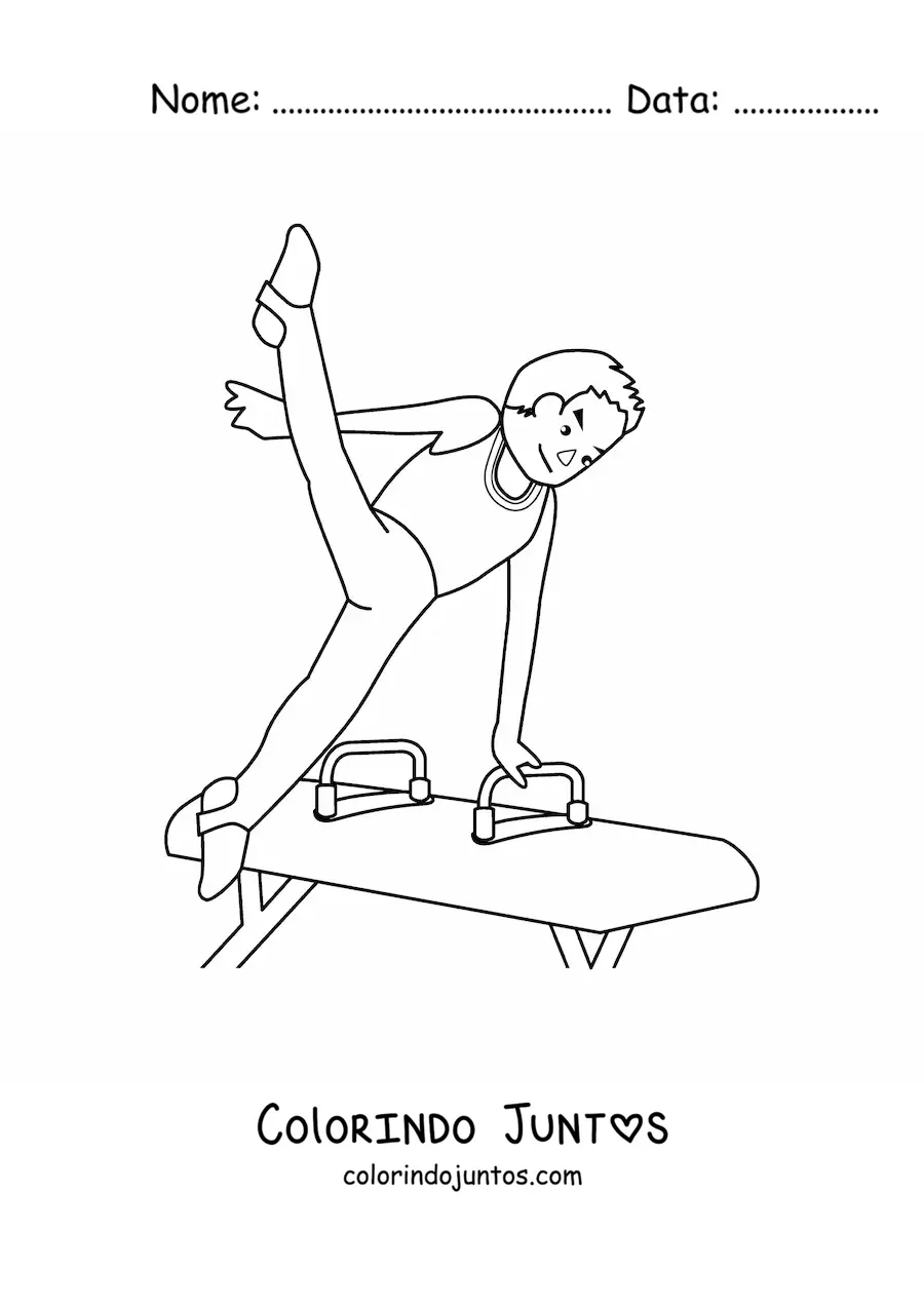 Desenho para colorir de um atleta de ginástica masculina no cavalo