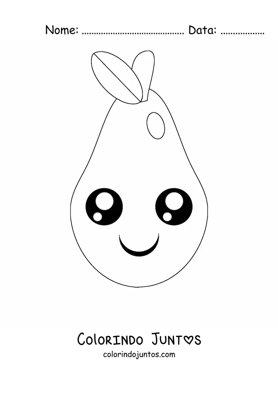 Desenho para colorir de uma pera kawaii animada de olhos grandes