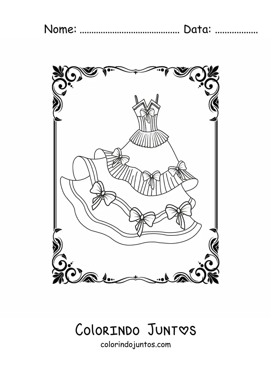 Desenho para colorir de um vestido de princesa