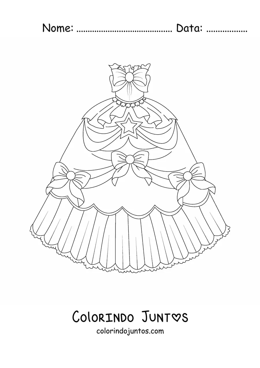 Desenho para colorir de um vestido com laços