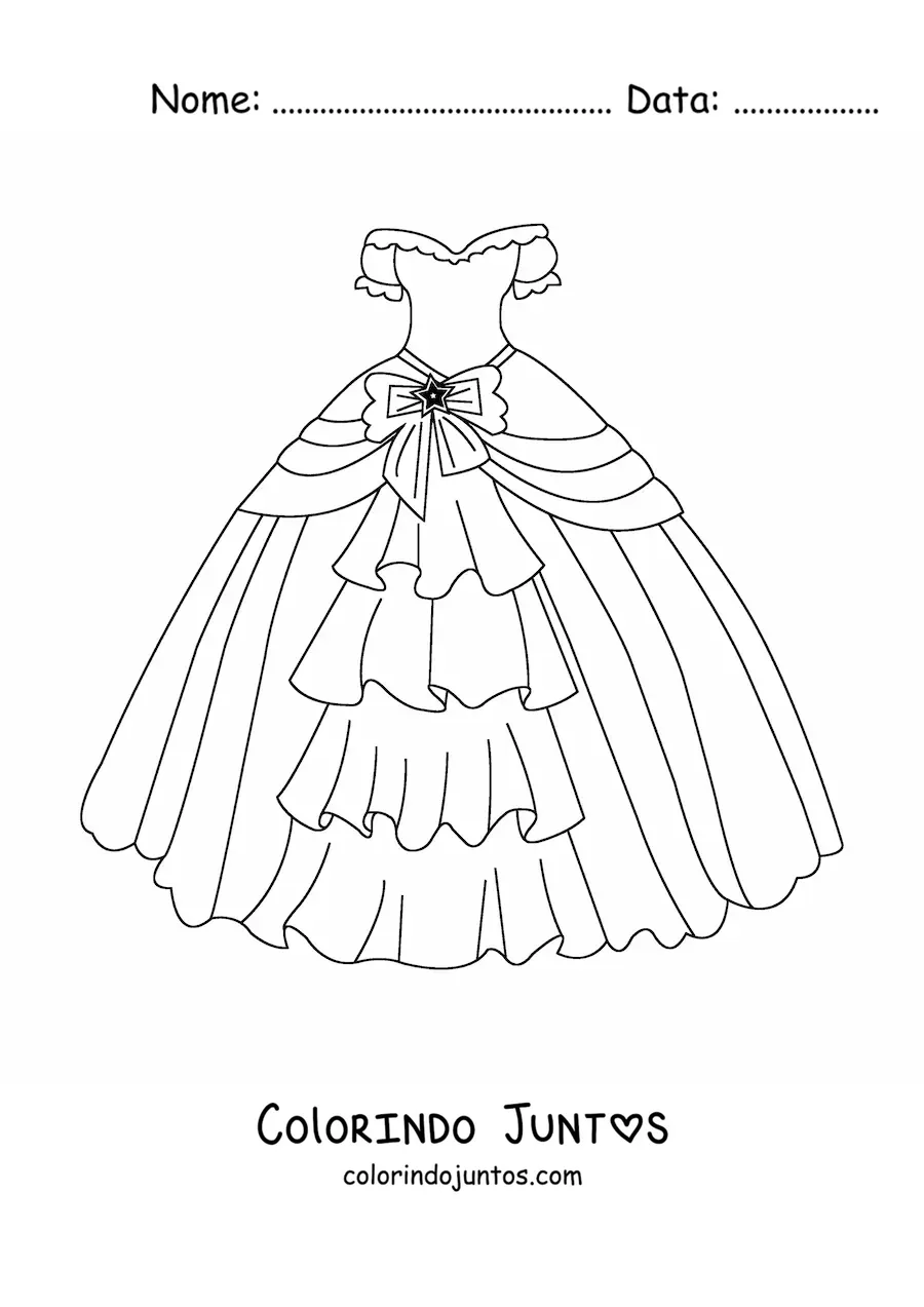 Desenho para colorir de um vestido de 15 anos