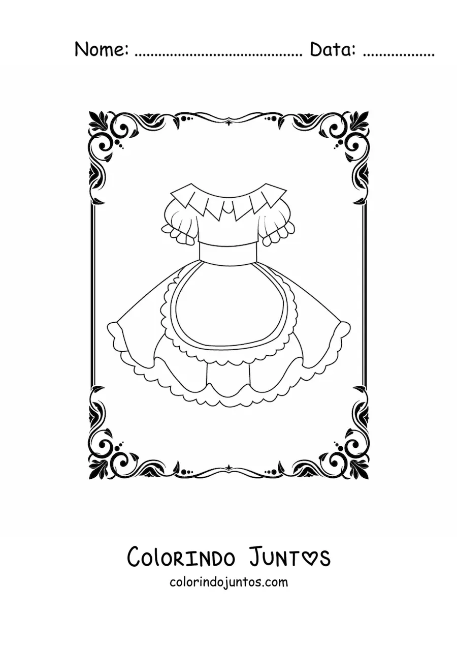 Desenho para colorir de um vestido de uniforme de empregada
