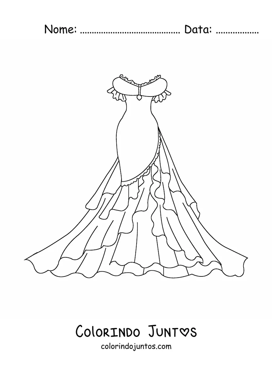 Desenho para colorir de um vestido elegante estilo vintage