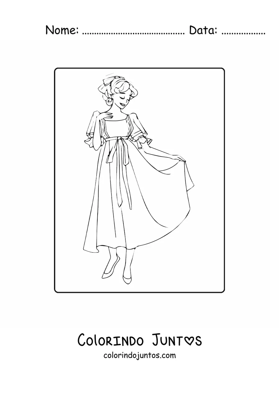 Desenho para colorir de uma menina com um vestido simples