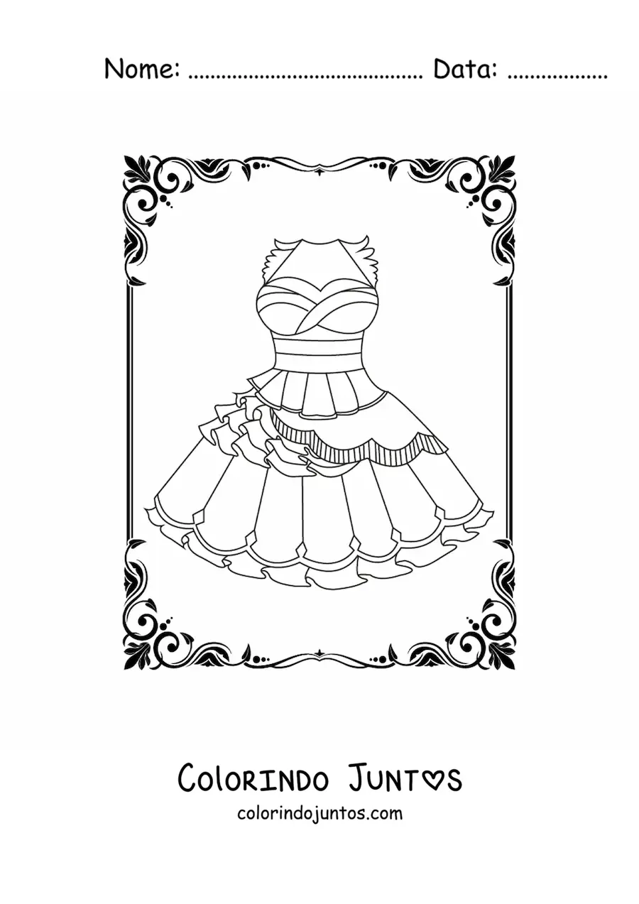 Desenho para colorir de um vestido curto sem mangas