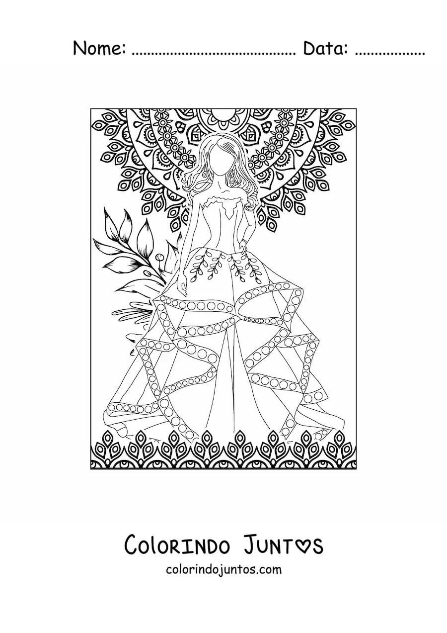 Desenho para colorir de um vestido de noiva