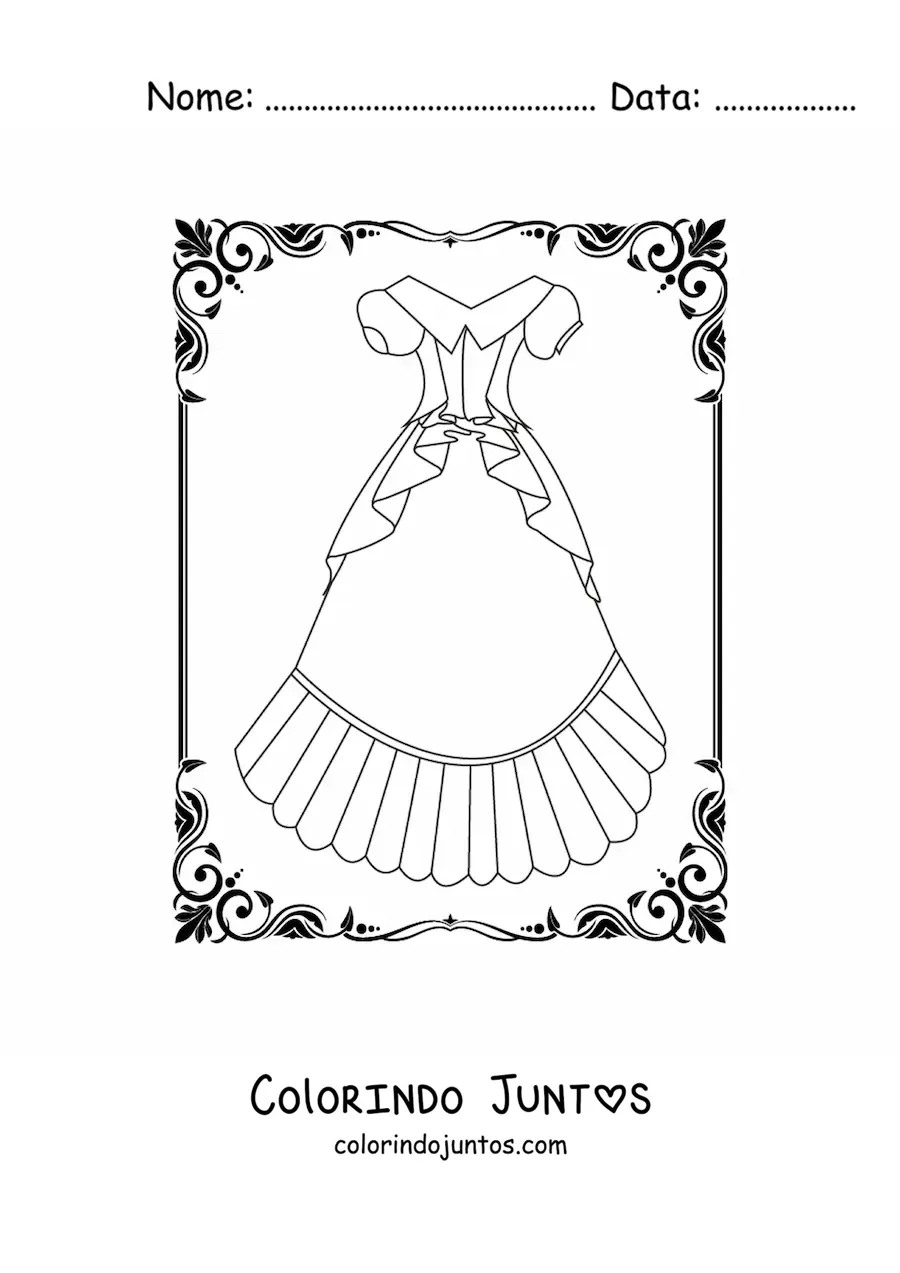 Desenho para colorir de um vestido estilo princesa simples