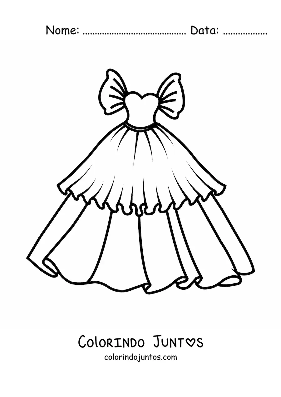Desenho para colorir de um vestido de gala com mangas