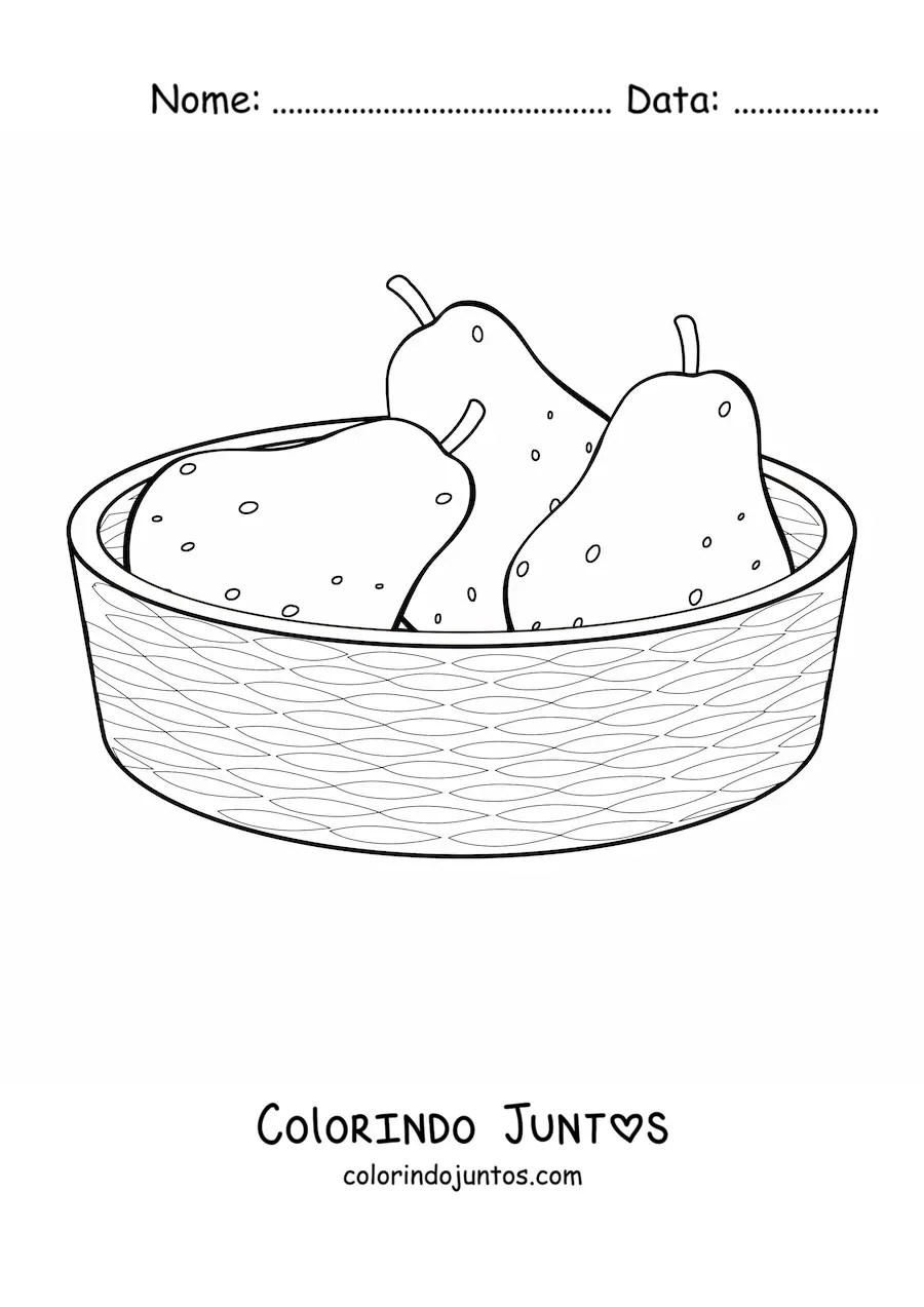 Desenho para colorir de uma cesta com peras