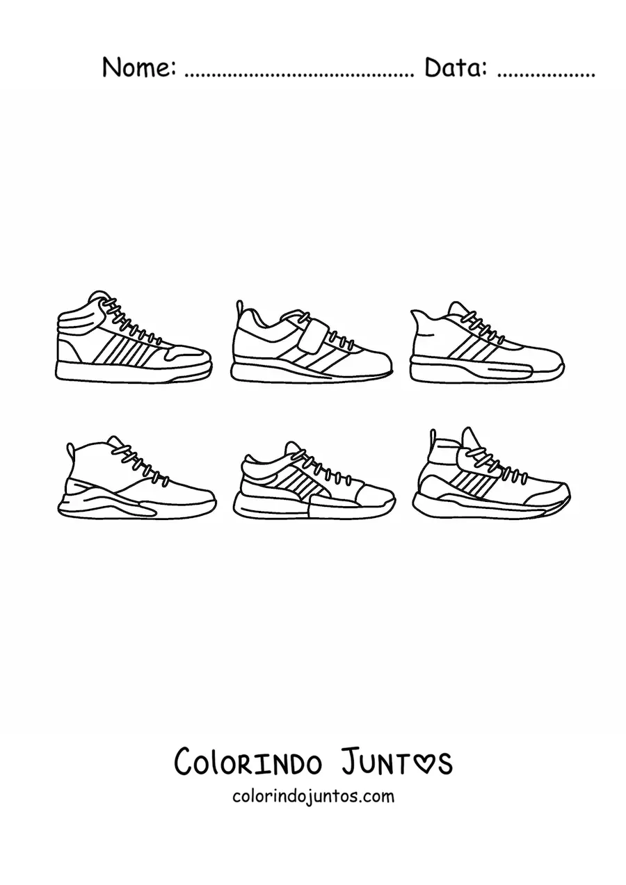 Desenho para colorir de vários tênis esportivos