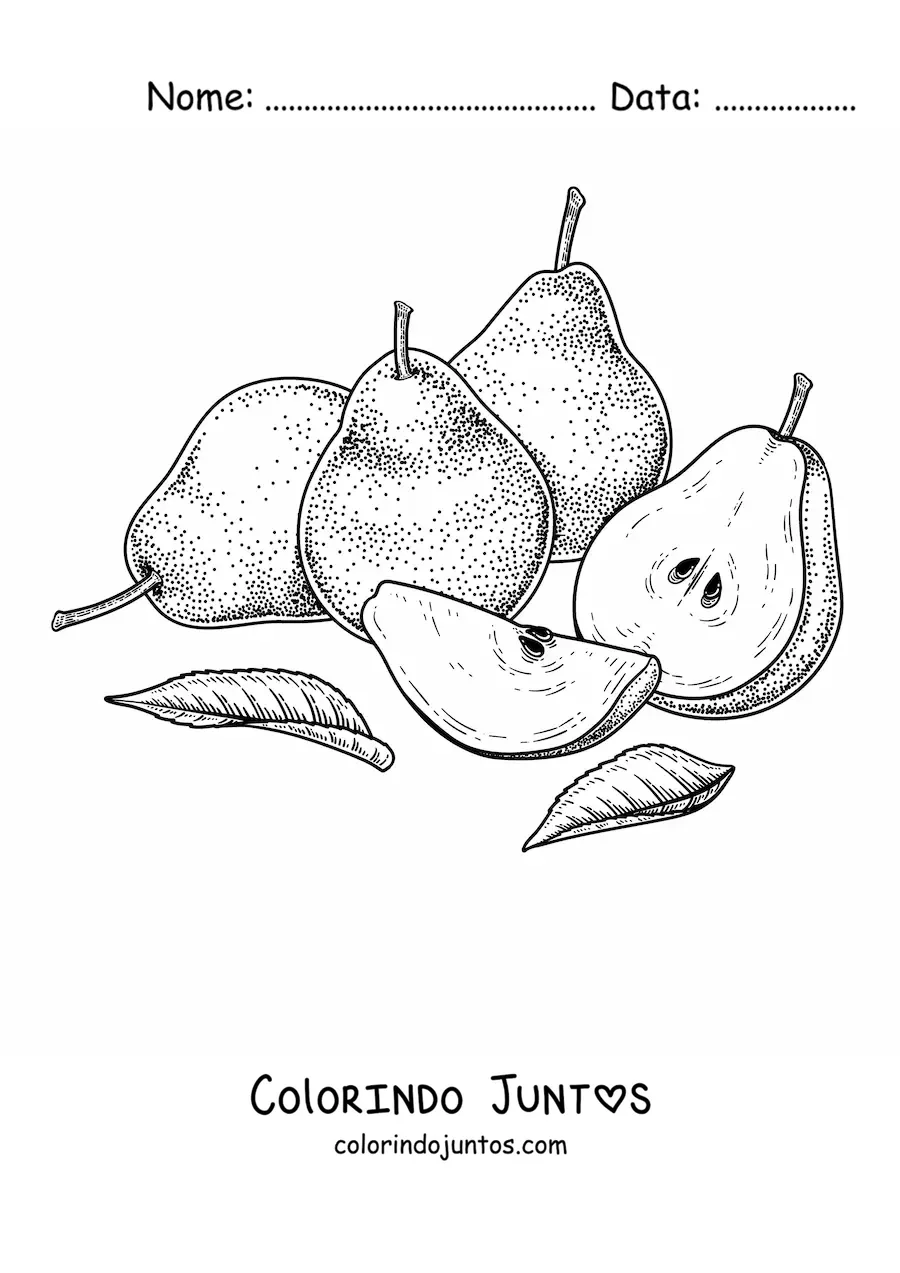 Desenho para colorir de quatro peras fatiadas