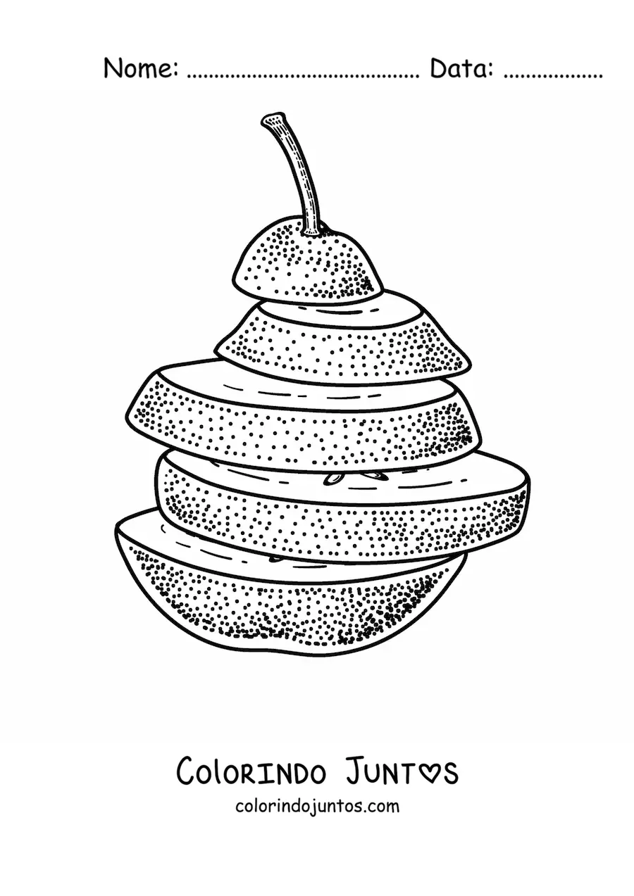Desenho para colorir de uma pera fatiada