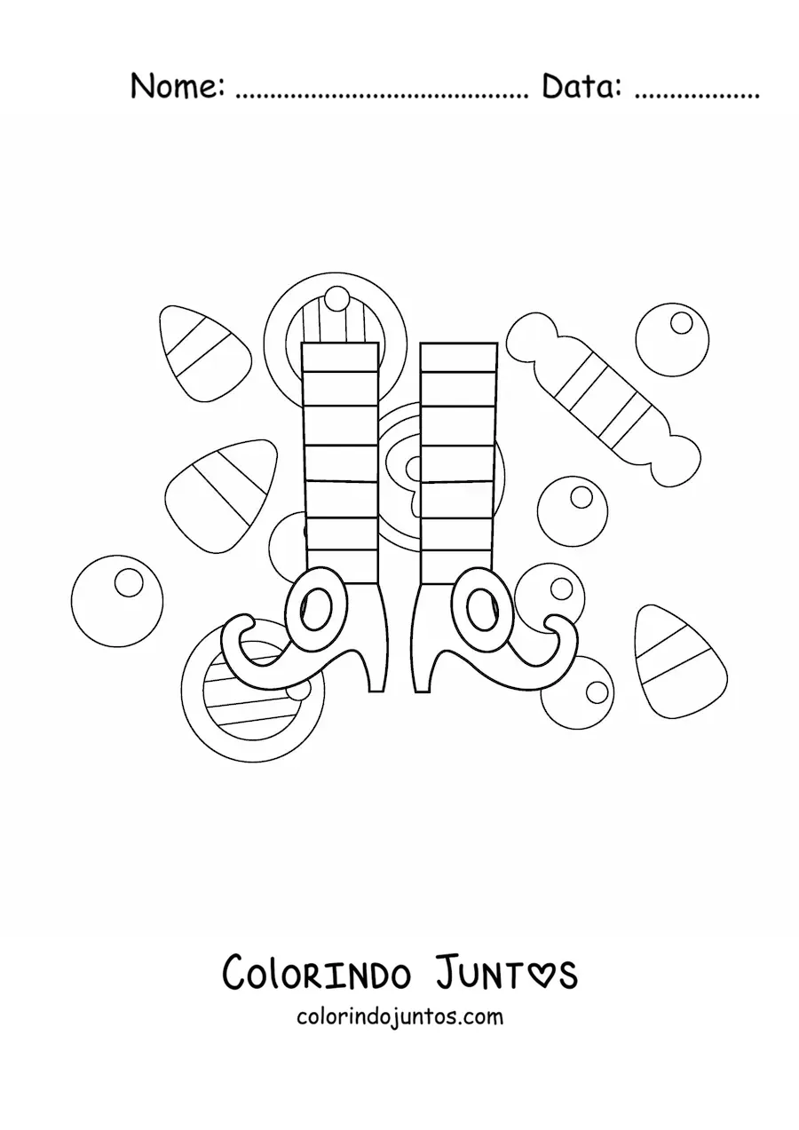 Desenho para colorir de um par de sapatilhas de duende natalino