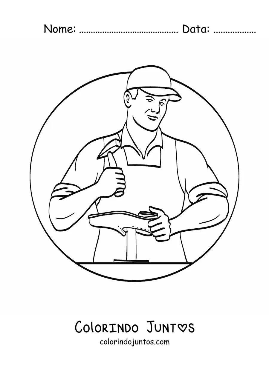 Desenho para colorir de um sapateiro consertando um sapato