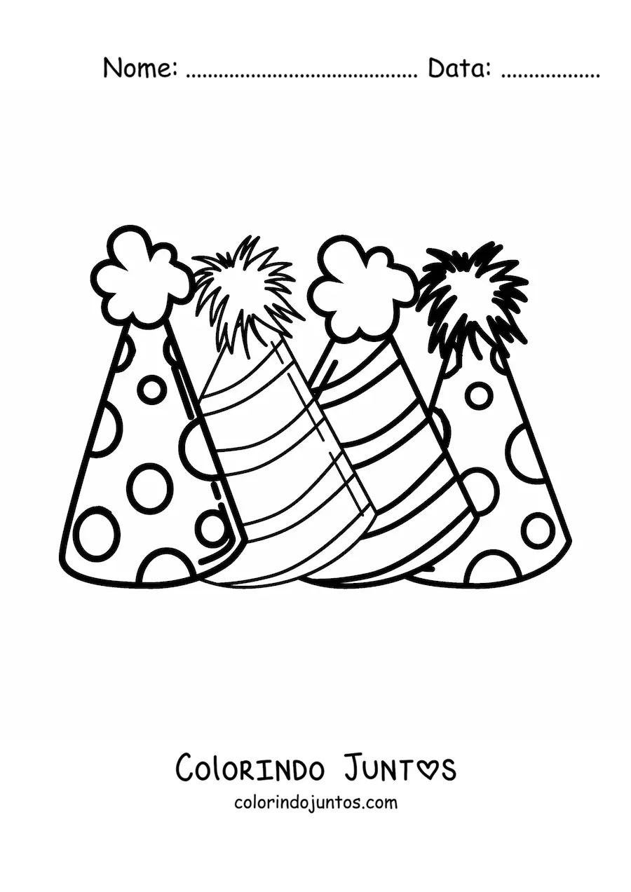 Desenho para colorir de três chapéus de festa