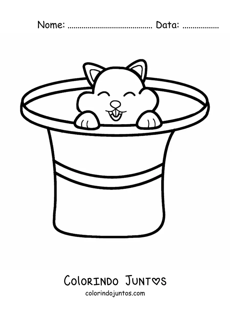 Desenho para colorir de um gato com chapéu