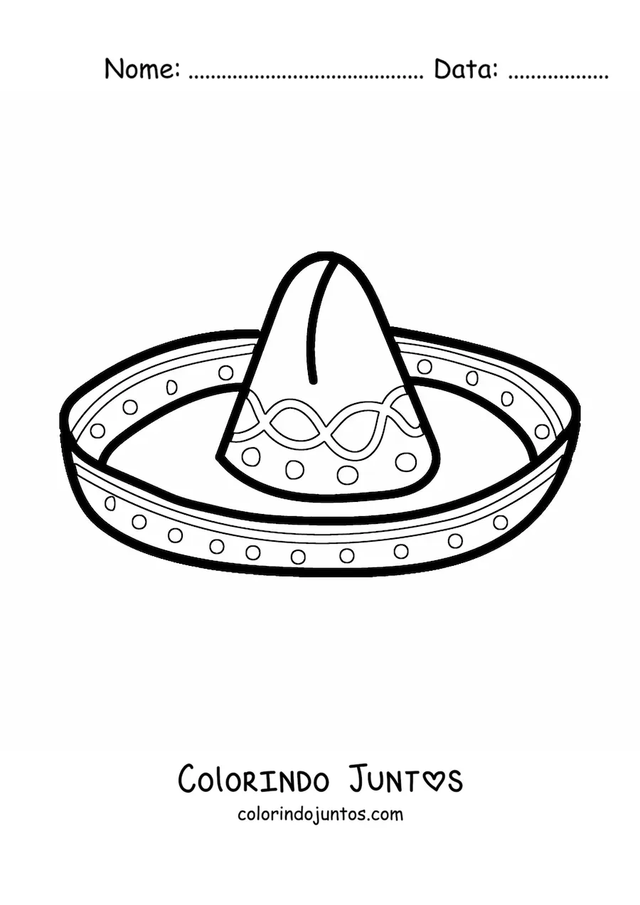 Desenho para colorir de um chapéu de mariachi