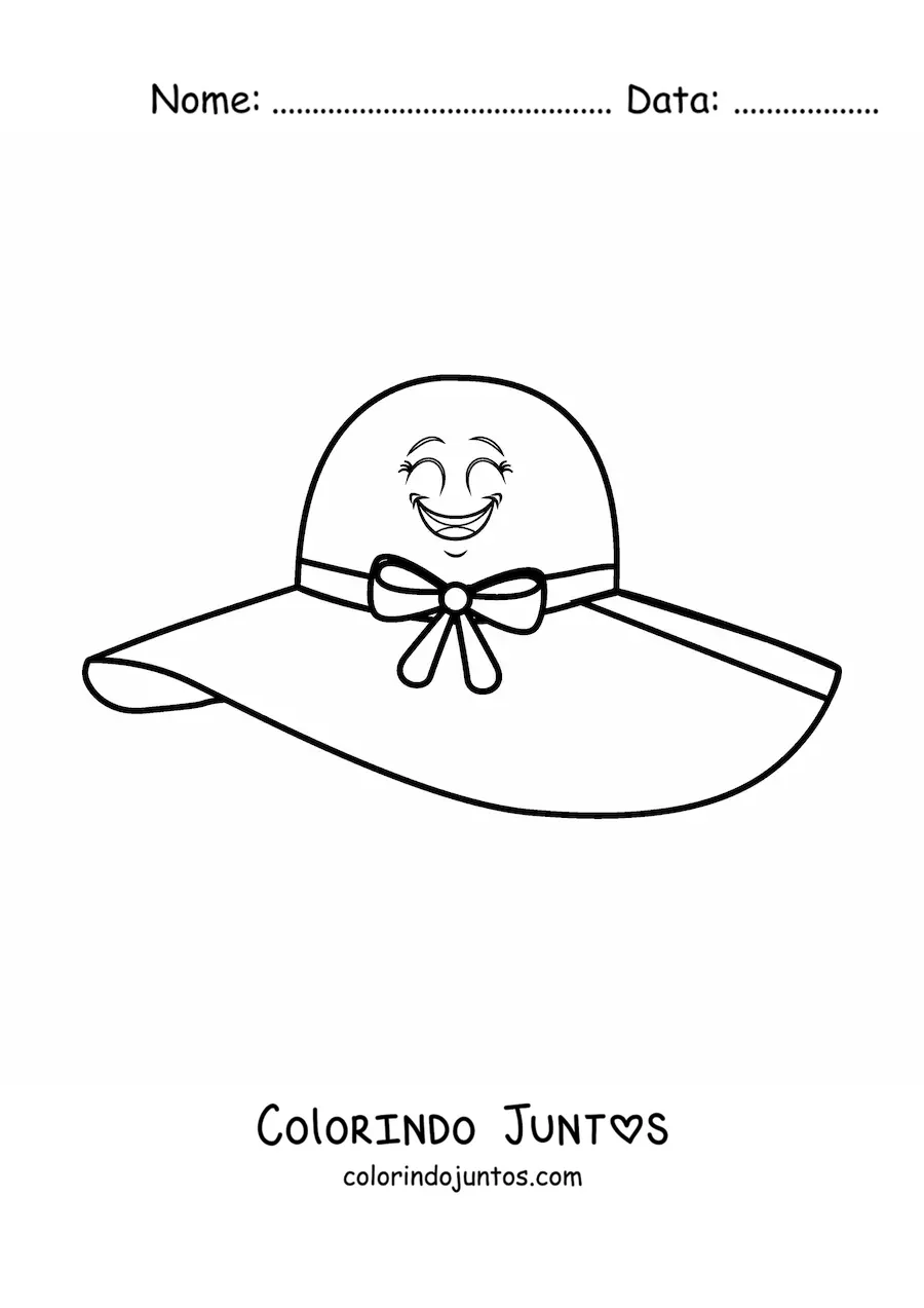Desenho para colorir de um chapéu animado sorridente