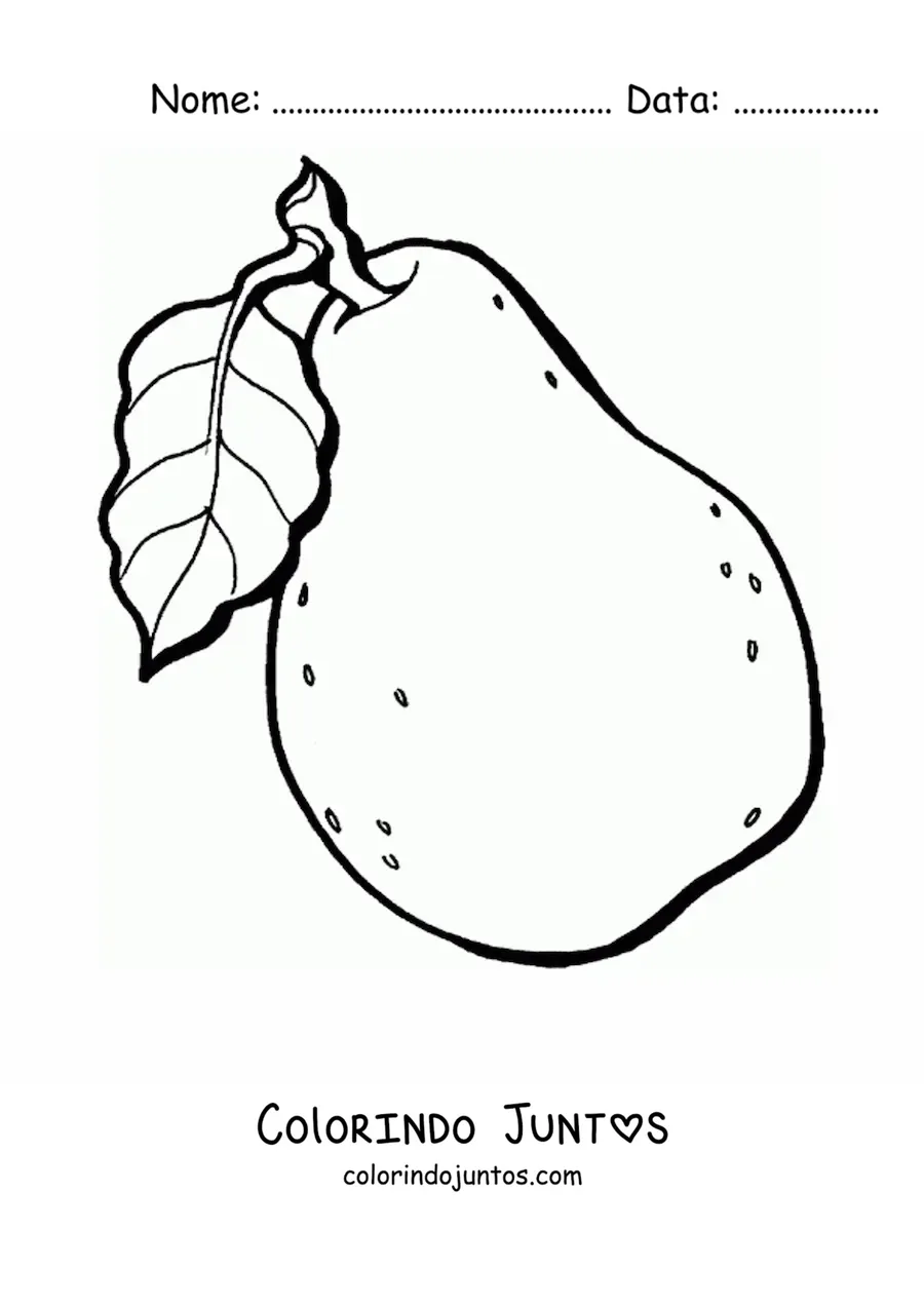 Desenho para colorir de uma pera com uma folha no talo