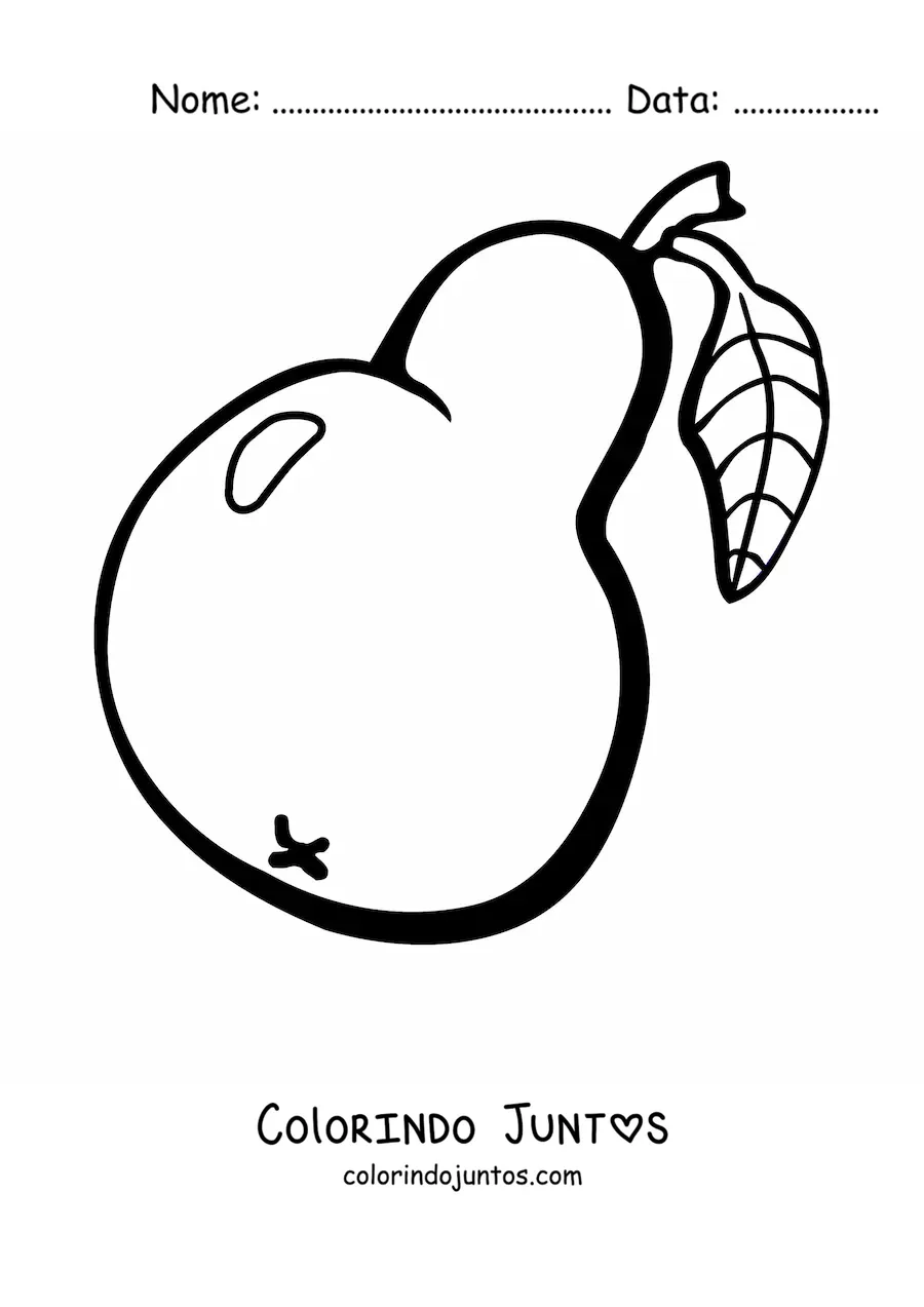Desenho para colorir de uma pera animada com uma folha no talo