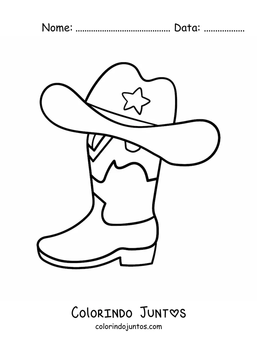 Desenho para colorir de uma bota com um chapéu de cowboy